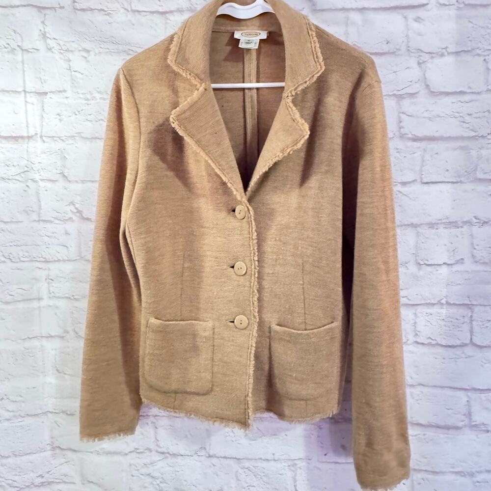 Vintage Talbots Camel Merino Wool Blazer Sz M with frayed edges *small holes